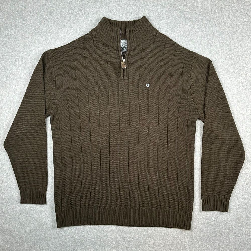 SouthPole Sweater Mens XL Brown Ribbed 1/4 Zip Mock Neck Pullover Hip Hop Street